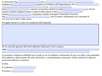Verbale di Riconsegna Immobile Nulla a Pretendere