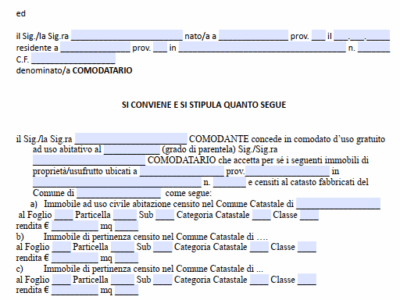 Comodato d'uso gratuito immobile a tempo indeterminato