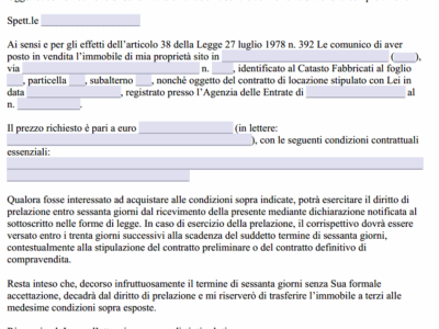 Lettera all'Inquilino per Vendita Immobile