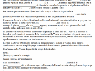 Lettera per Posticipo Data Rogito