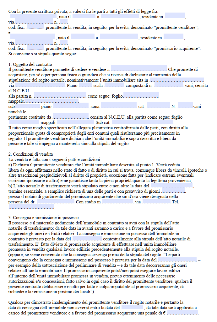 Preliminare di Compravendita tra Privati
