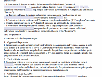 Contratto Preliminare di Permuta Immobile da Costruire