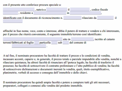 Procura Speciale a Vendere Immobile