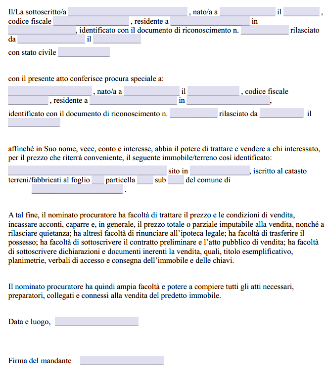 Procura Speciale a Vendere Immobile