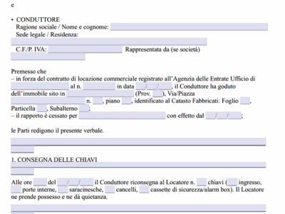 Verbale Riconsegna Immobile Commerciale
