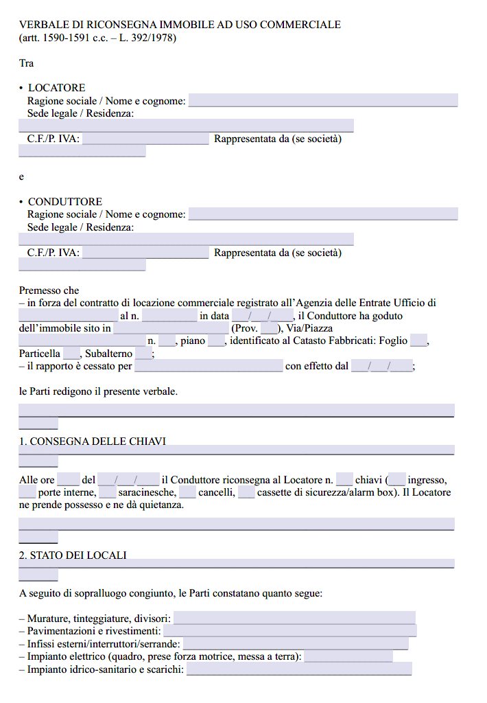 Verbale Riconsegna Immobile Commerciale