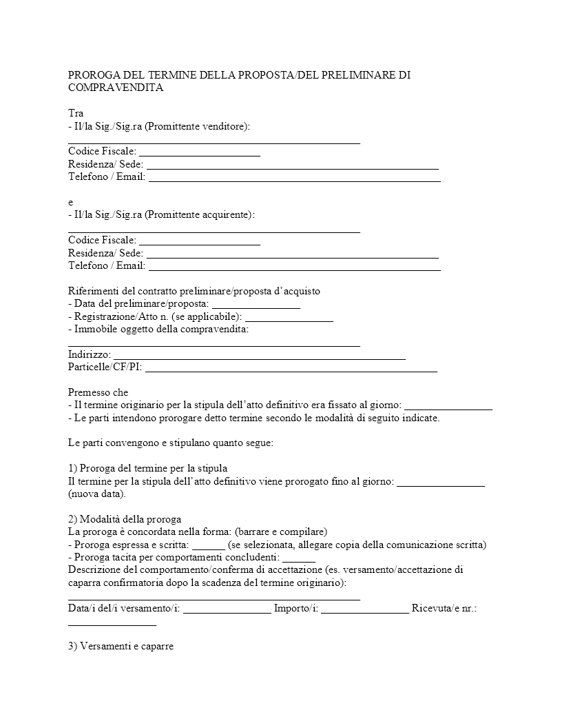 proroga proposta di acquisto proroga proposta di acquisto