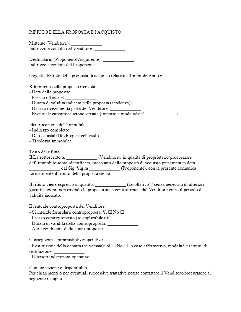 rifiuto proposta di acquisto