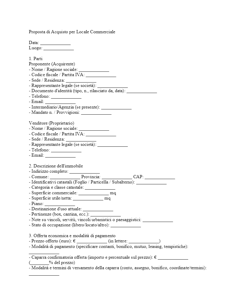 Proposta di acquisto locale commerciale