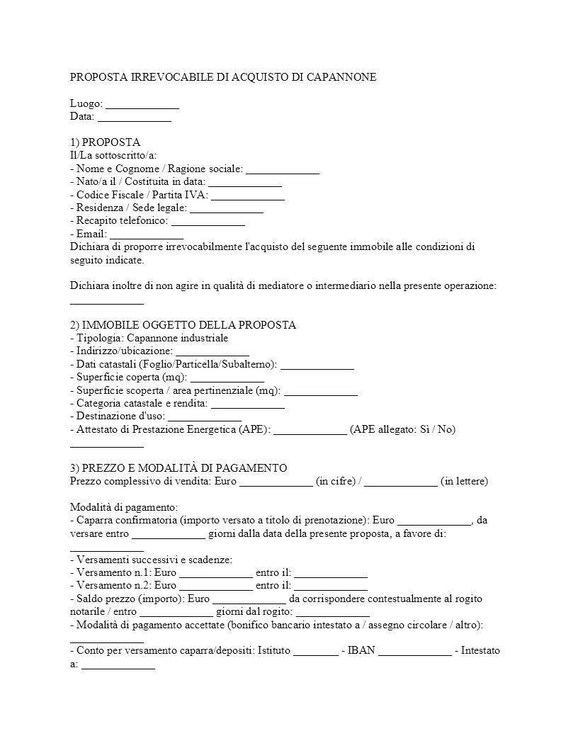 Proposta di acquisto capannone