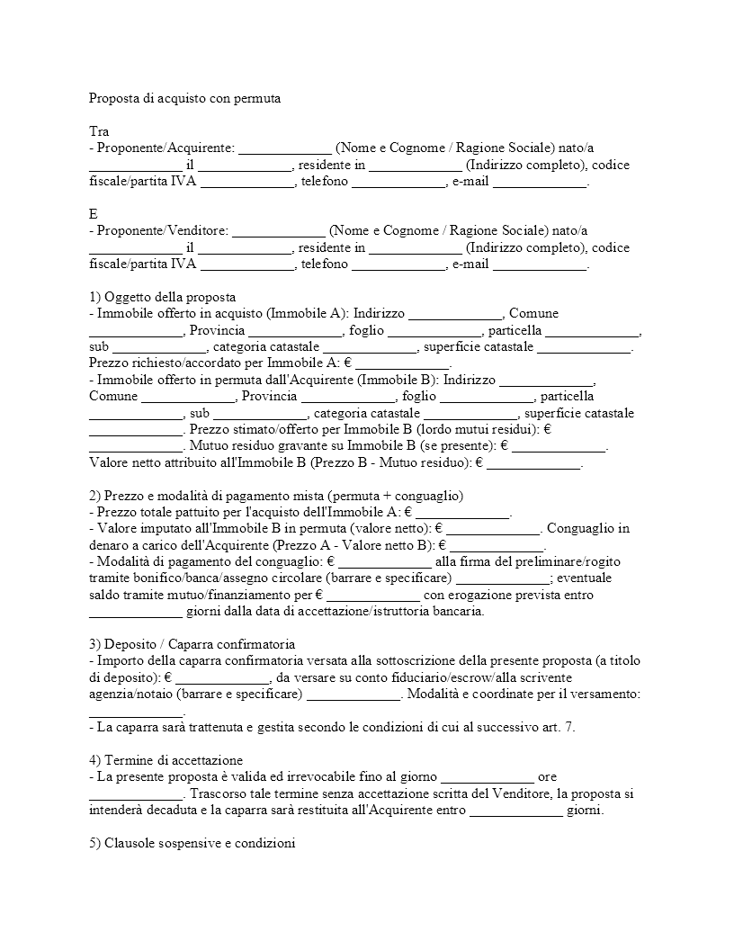 Proposta di acquisto con permuta