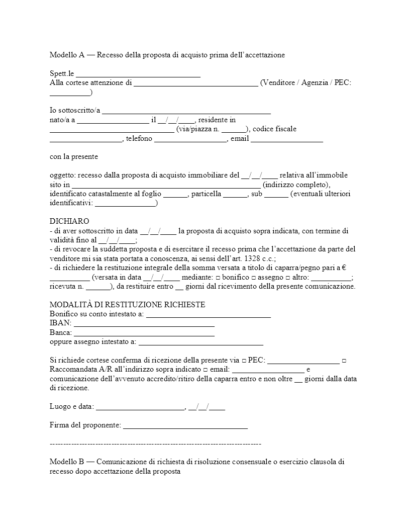 Recesso proposta di acquisto immobiliare