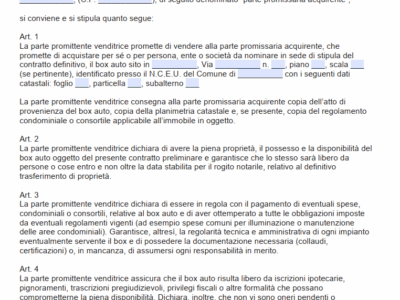 Preliminare di Compravendita Box Auto