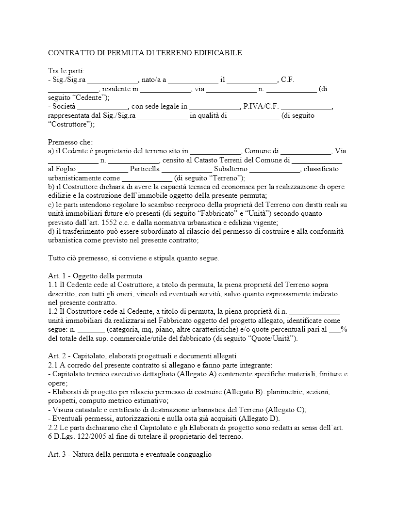 Contratto di permuta terreno edificabile