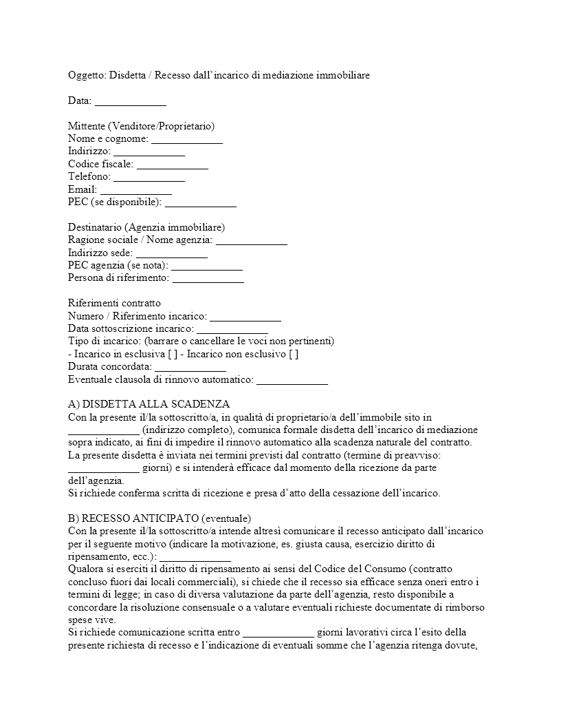 Disdetta agenzia immobiliare