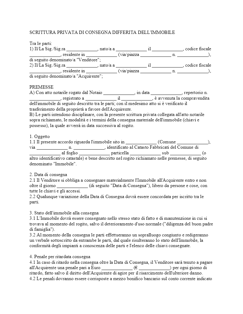 Scrittura privata consegna differita immobile