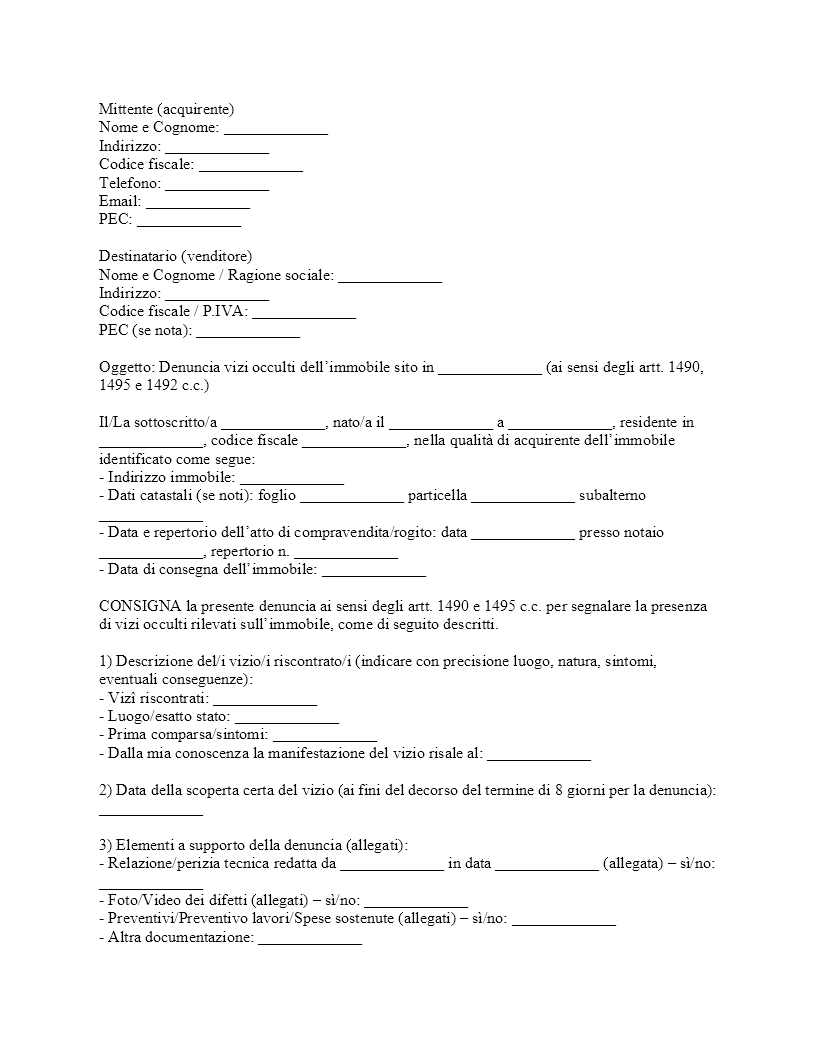 Denuncia vizi occulti immobile