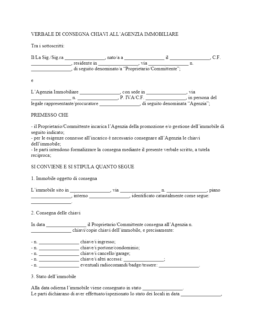 Consegna chiavi agenzia immobiliare